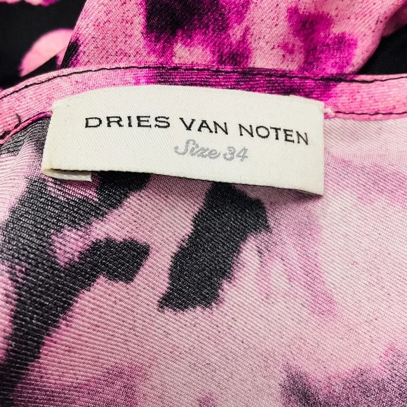 DRIES VAN NOTEN PINK / BLACK MULTI PRINTED SILK MIDI DRESS - Picture 4 of 4